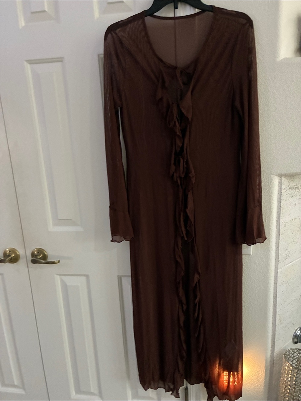 SHEIN Brown Ruffled Long Sleeve Dress Top